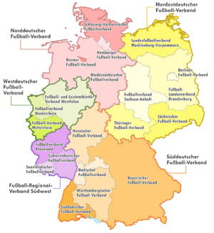 Die fünf Regionalverbände des DFB und deren Untergliederung in insgesamt 21 Landesverbände