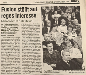 WAZ 27.11.1995 Diskussion über die Fusion des TuS und SV Rotthausen.